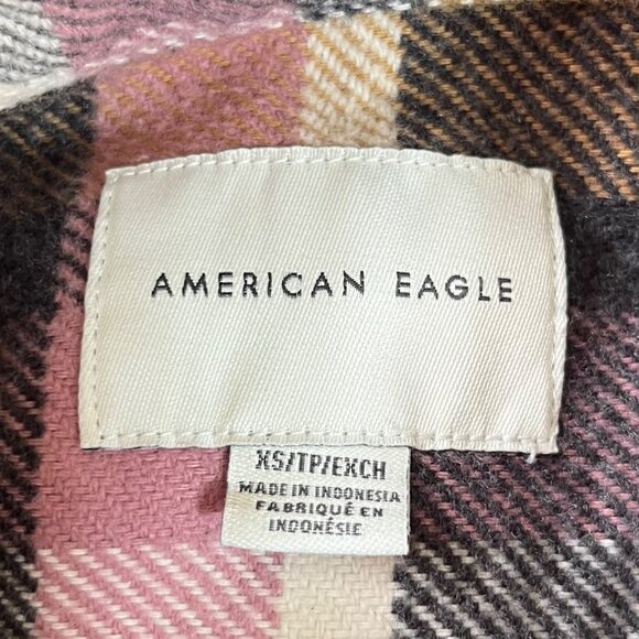 American Eagle Flannel Shacket Shirt Womens XS Gray Pink Plaid Button Up - Picture 5 of 8